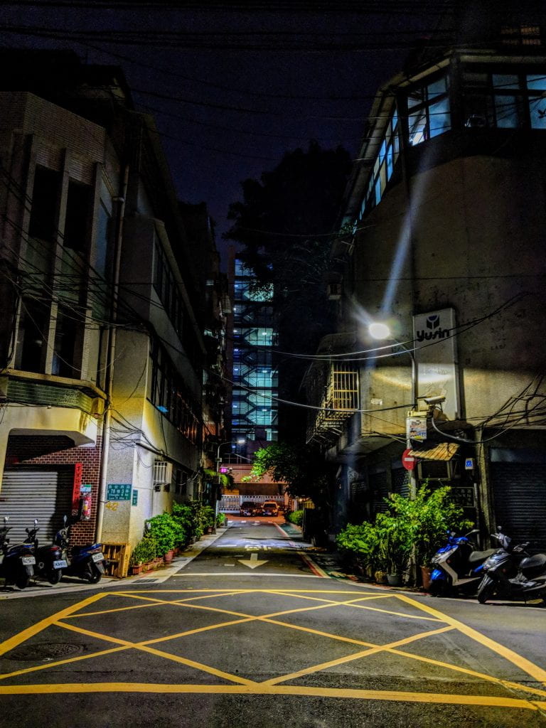 A night view of Taipei in the Zhongzheng district. Taipei is a delicate mess of small alleys, known as 巷 and each given a number and a name that is usually associated with a nearby major road.