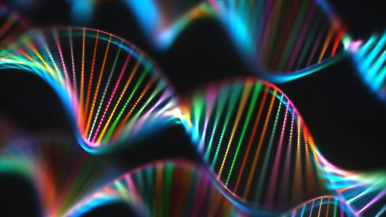 DNA strands viosualized with rainbow colors